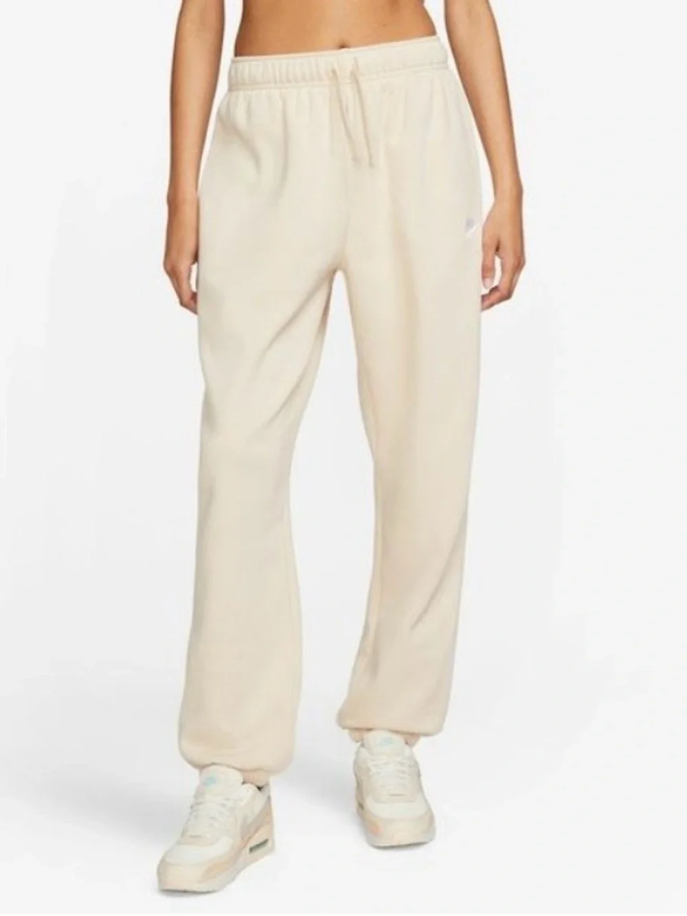 Nike Cream Track Pants - Women's Drawstring Joggers Oversized Fit Mid Rise